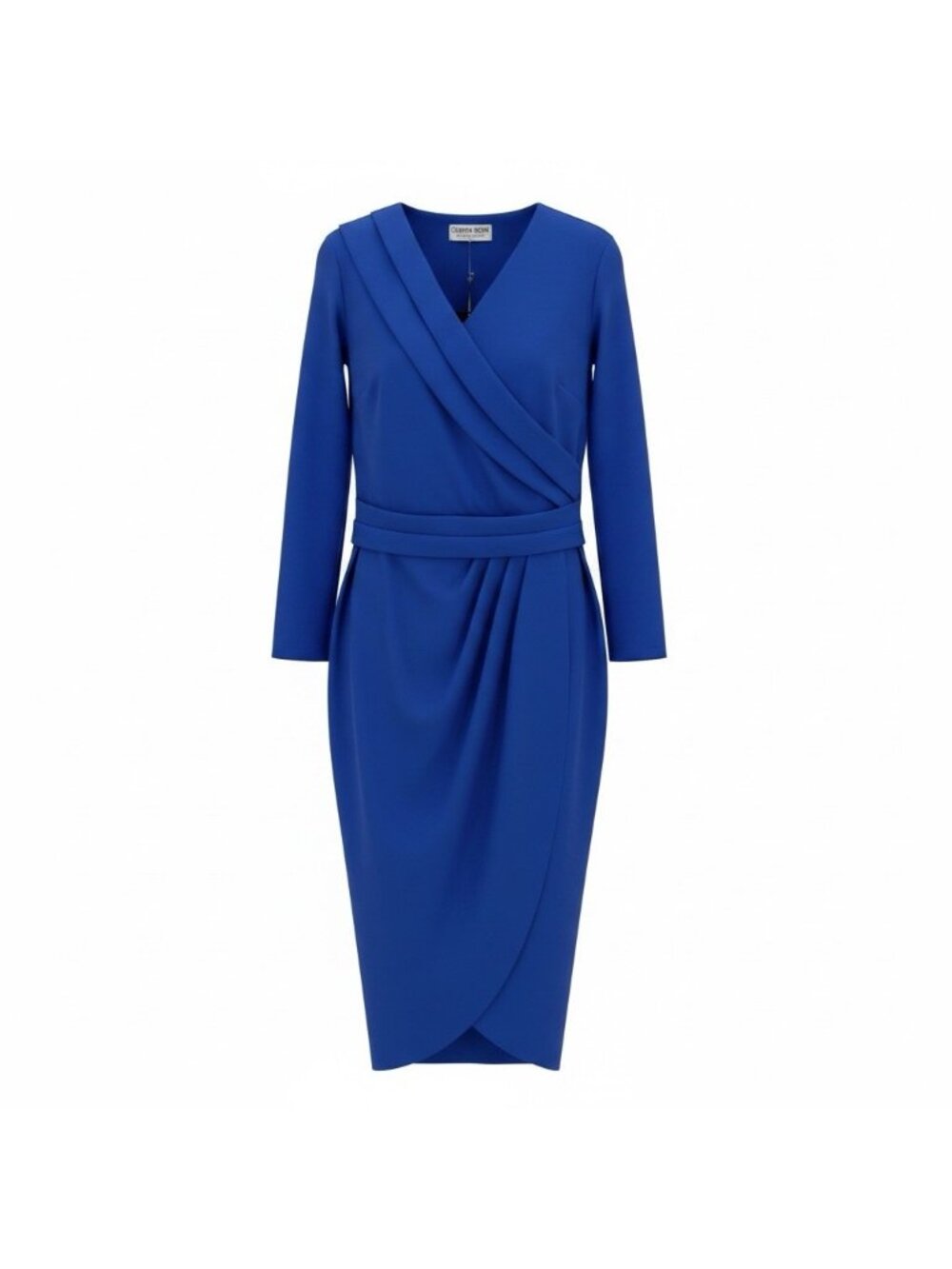Chiara Boni Size 14 Jodene Pleated Wrap Midi Dress IT 40 Azulejo Jersey Cocktail